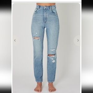 ROLLA'S Elle Garage Worn Blue Distressed Straight Leg Jeans Sz 26 High Rise